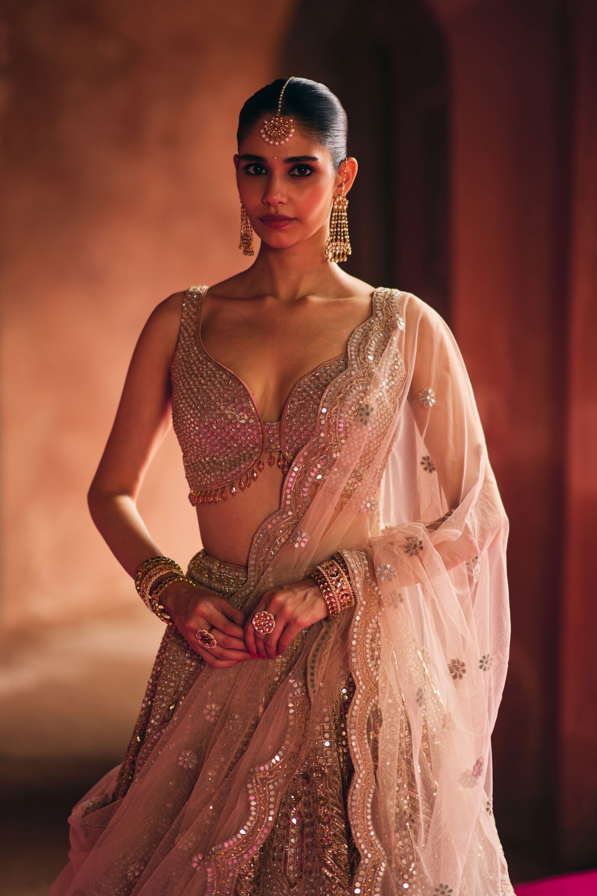 Peach Organza Lehenga Set