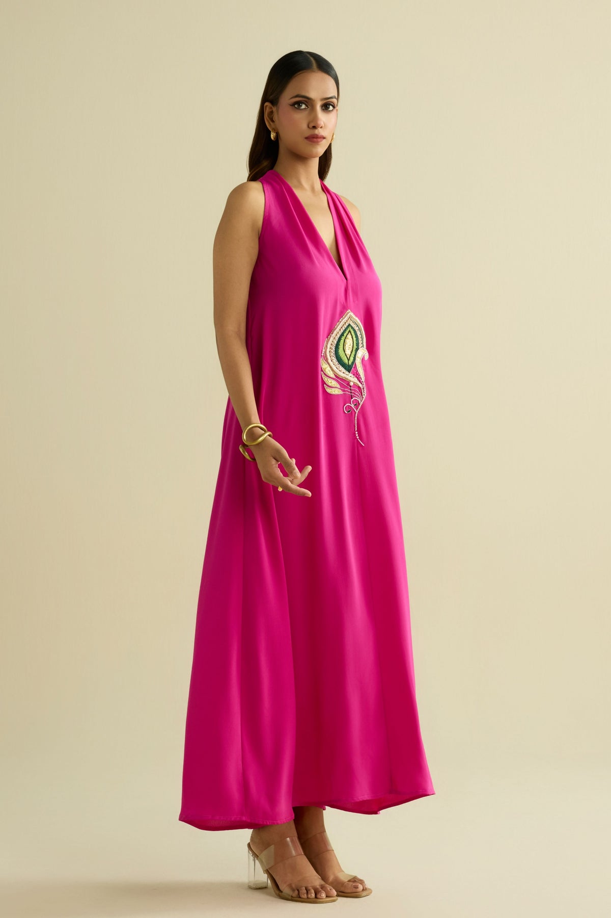 Pink Embroidered Halter Dress