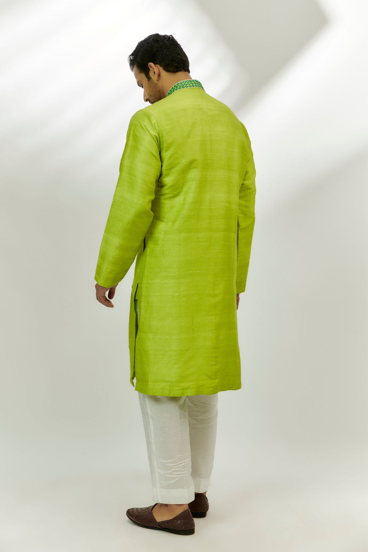 Lime Green Raw Silk Kurta