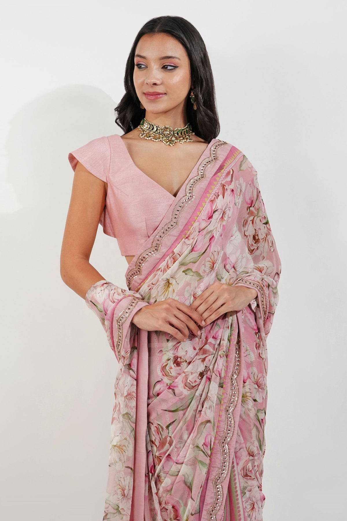 Vintage Floral Chiffon Saree