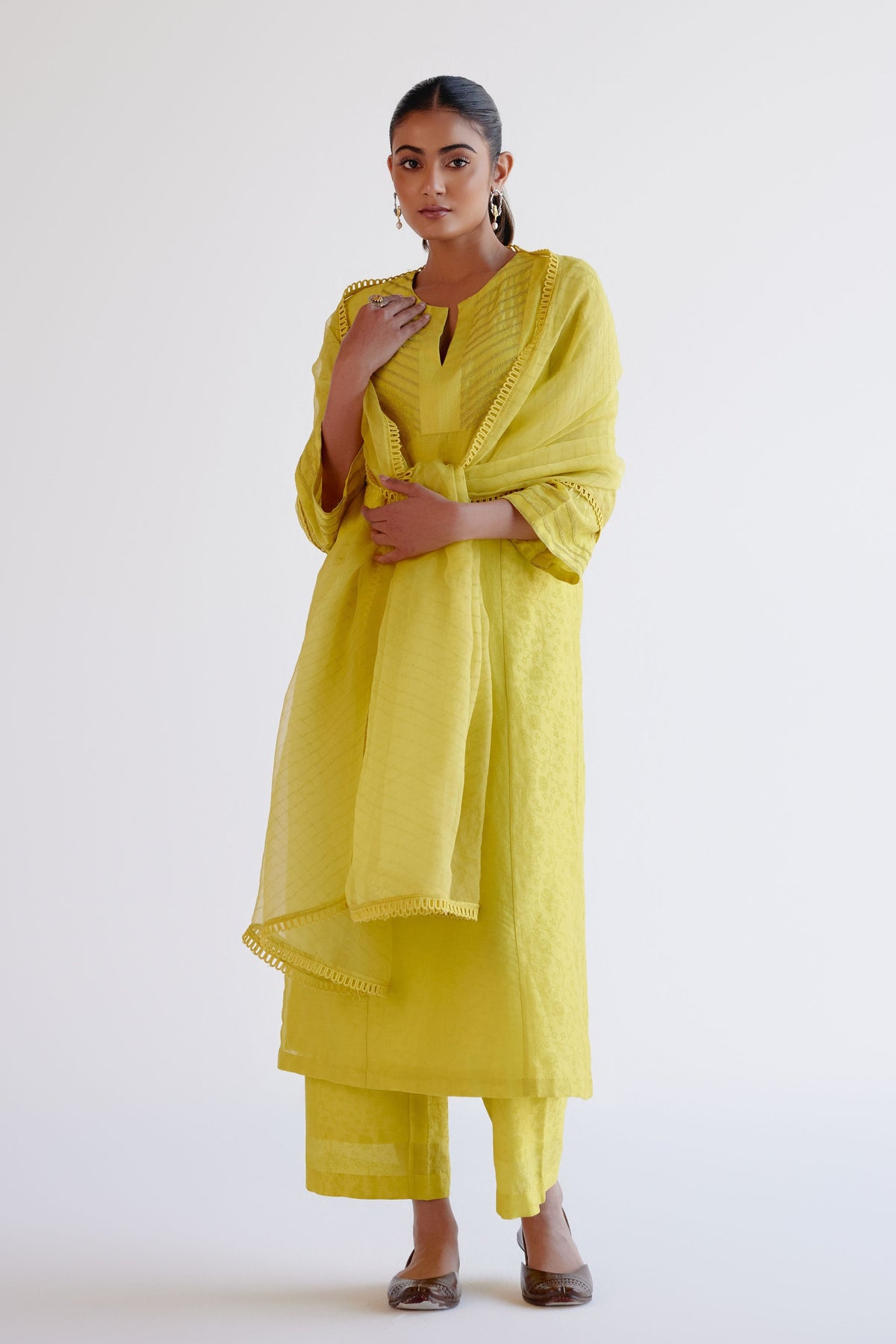 Lemon Yellow Kalidar Kurta Set