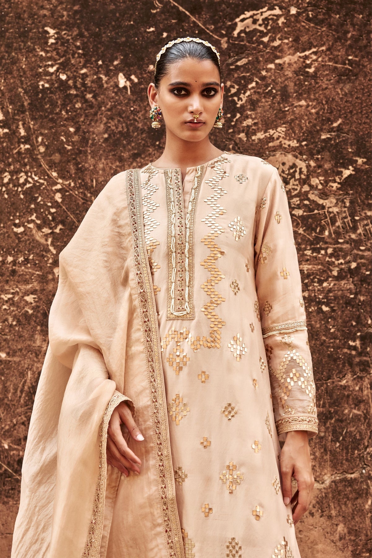 Chanderi Geometric Gota Kurta Set