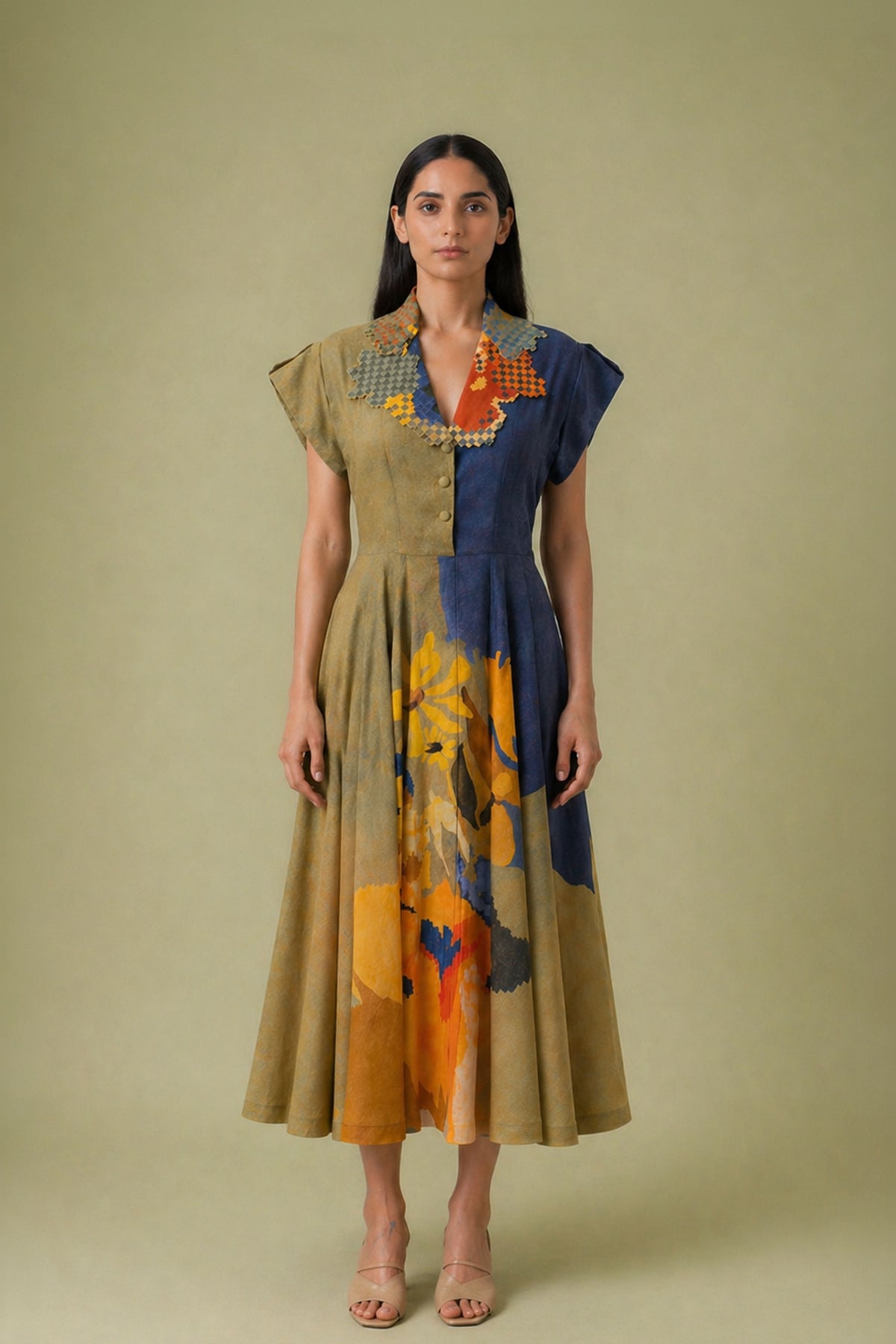 Ikat Collar Midi Dress