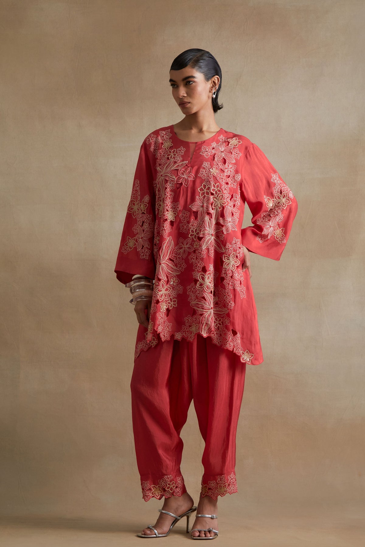Tomato Floral Cutwork Embellished Set