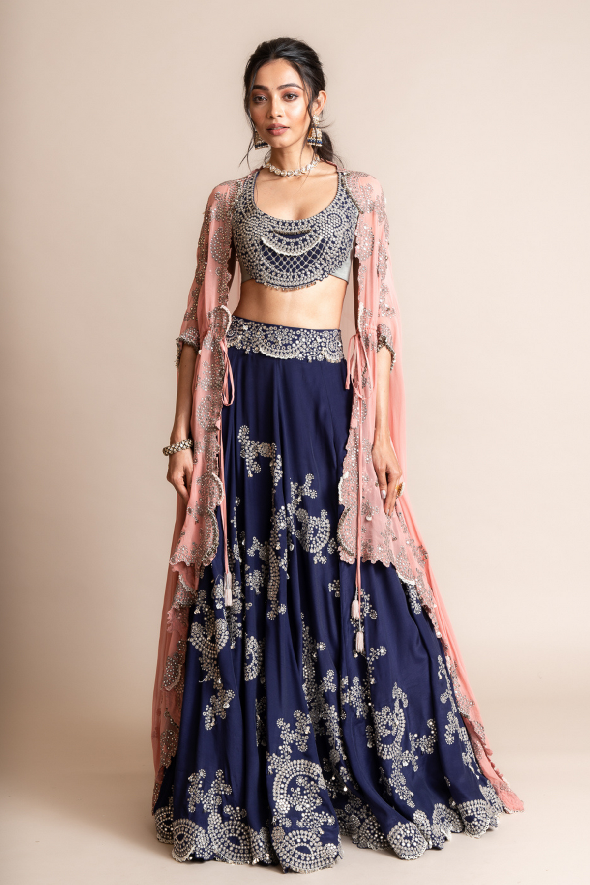 Embroidered Lehenga Set With Dusty Rose Dupatta