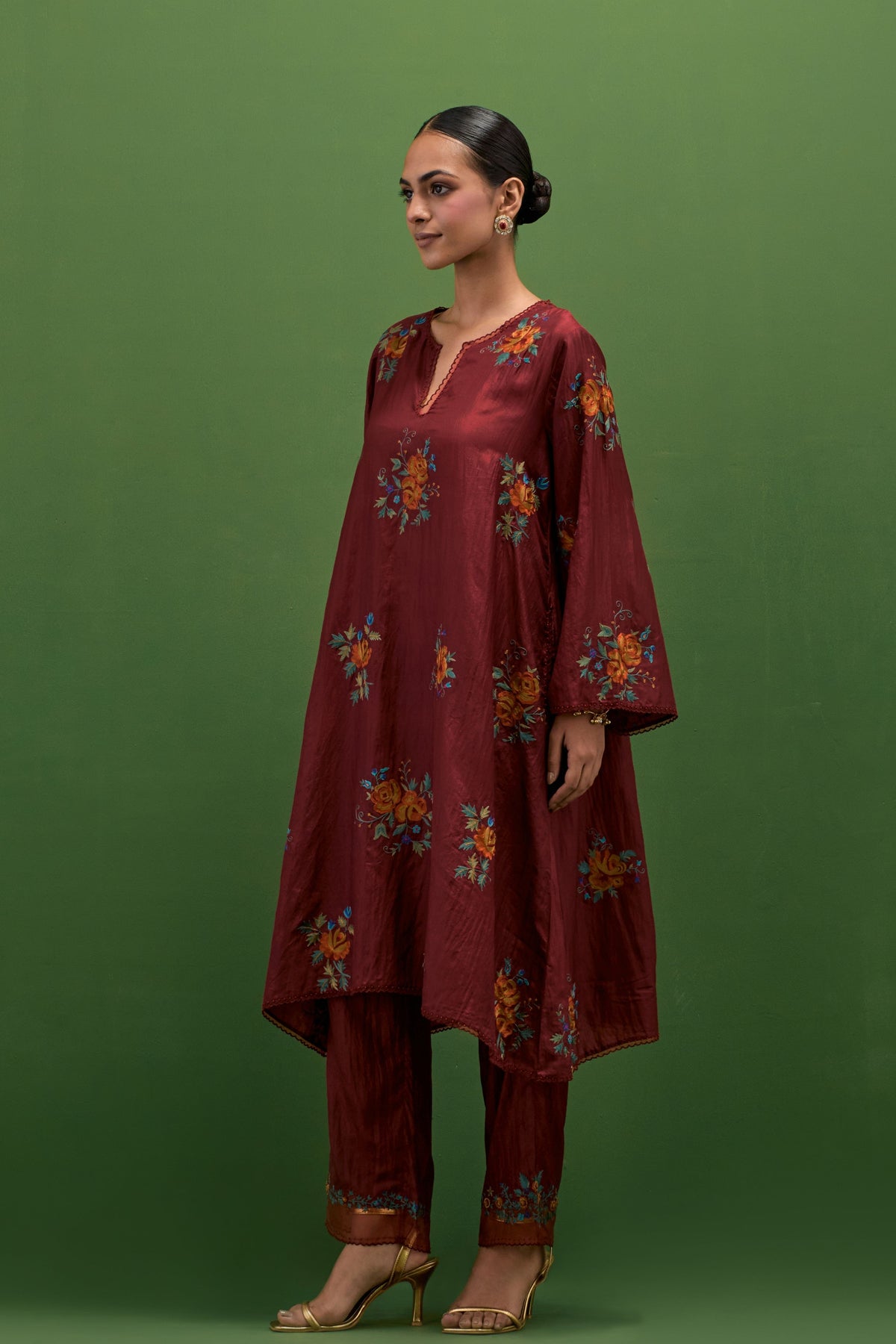 Rosewood Roses A-line Kurta Set