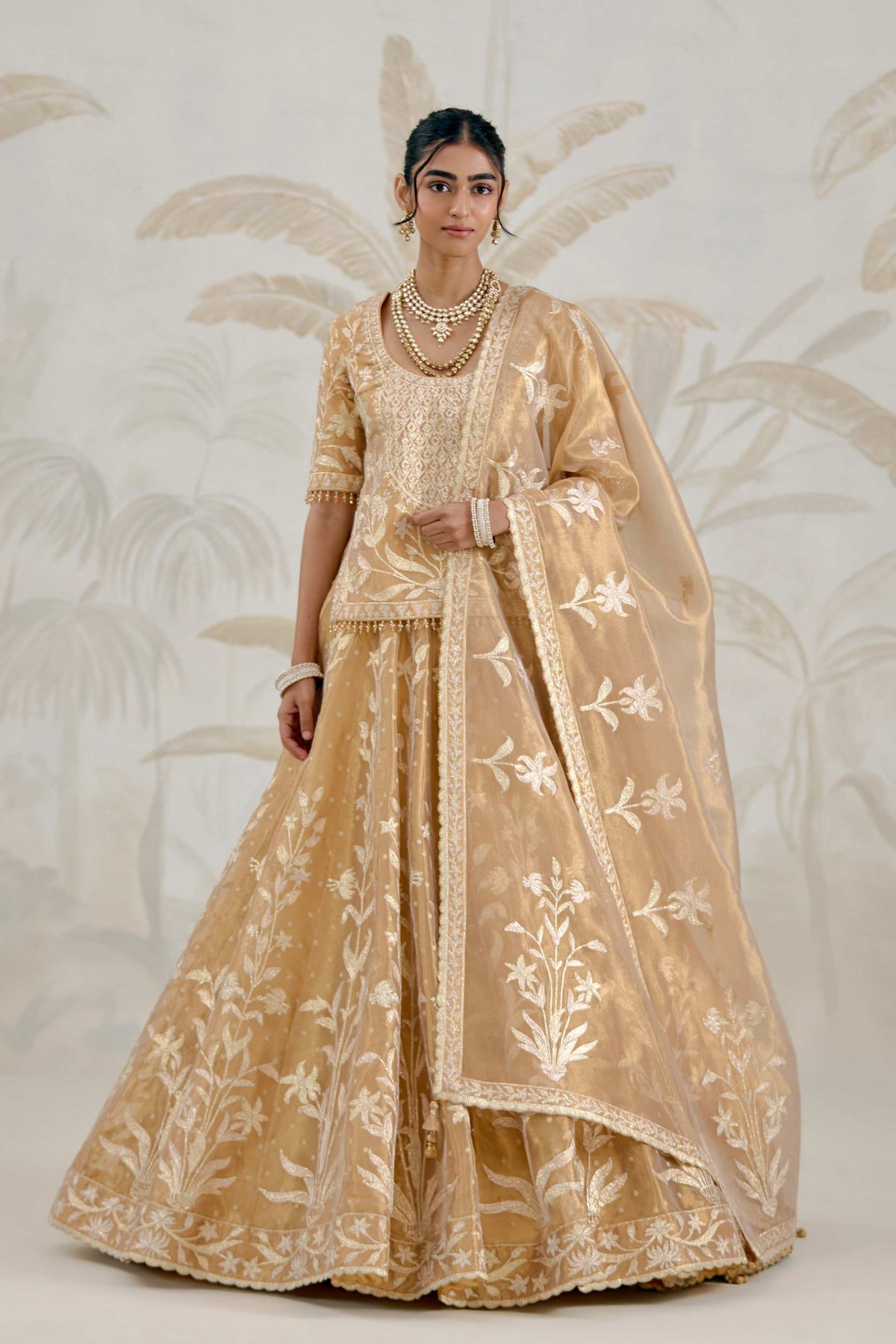Gold Organza Kurta-lehenga Set