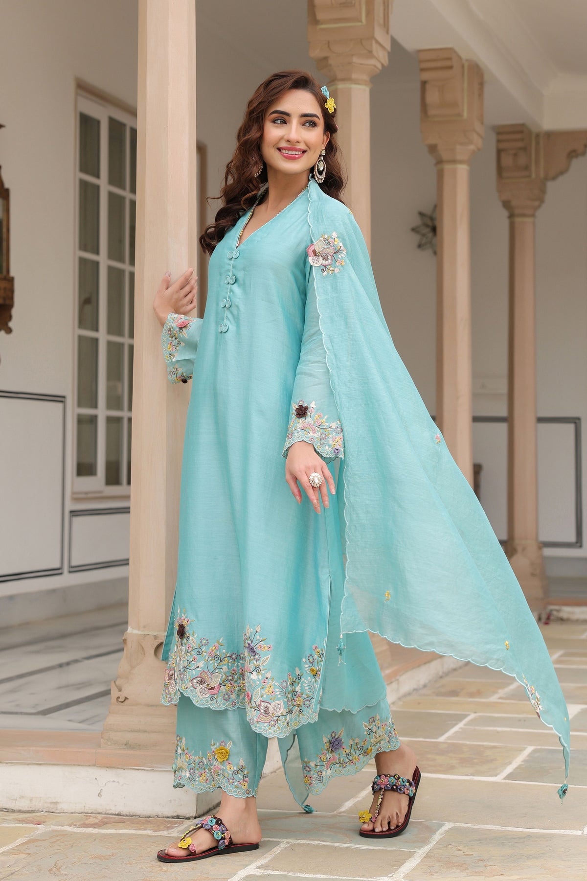 Gulzar Blue Scallop Kurta Set