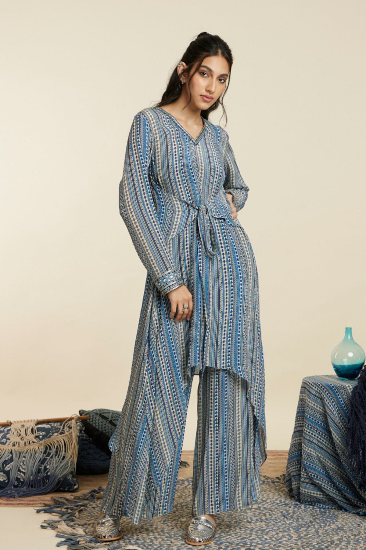 Blue Boho Stripe Tunic Set