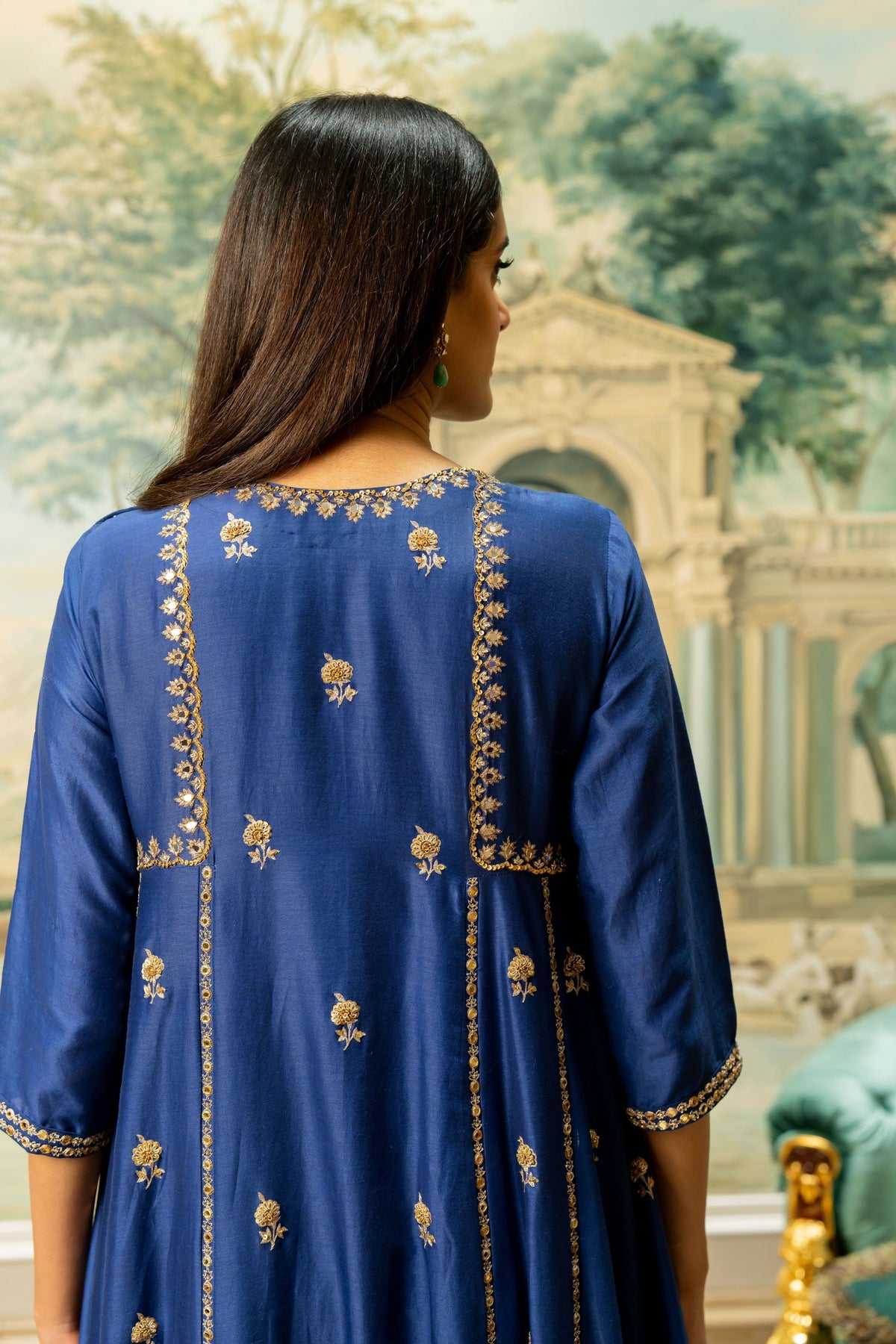 Electric Blue Butti Embroidered Kurta Set