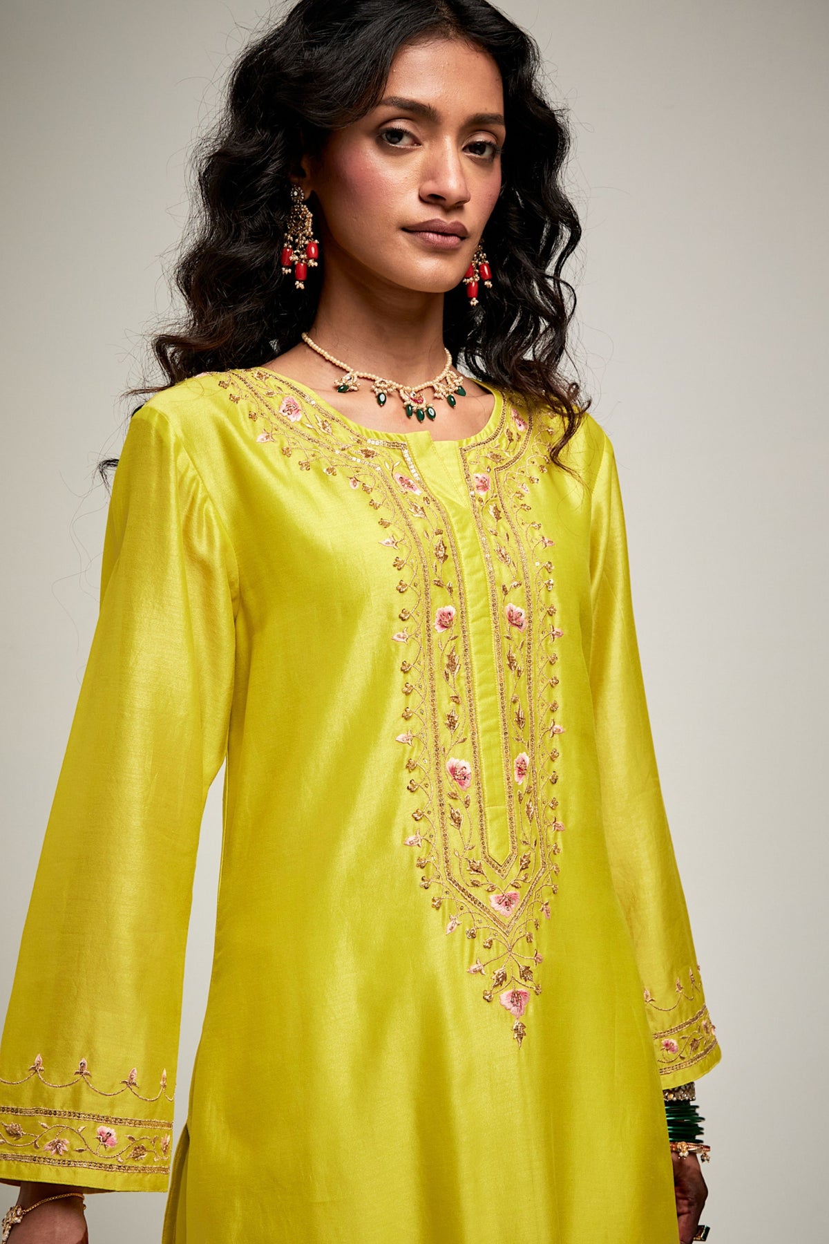 Lime Embroidered Kurta Set
