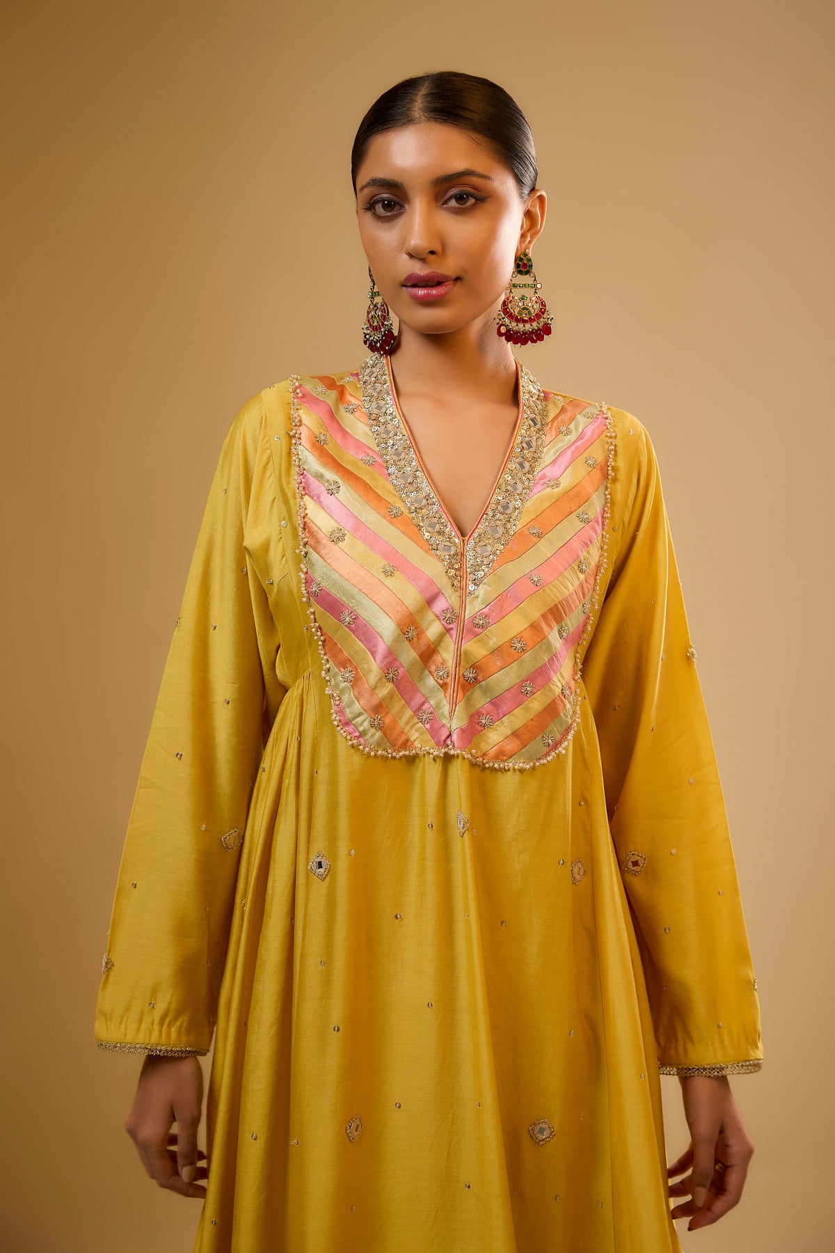 Yellow Stripe Yoke Kurta Set
