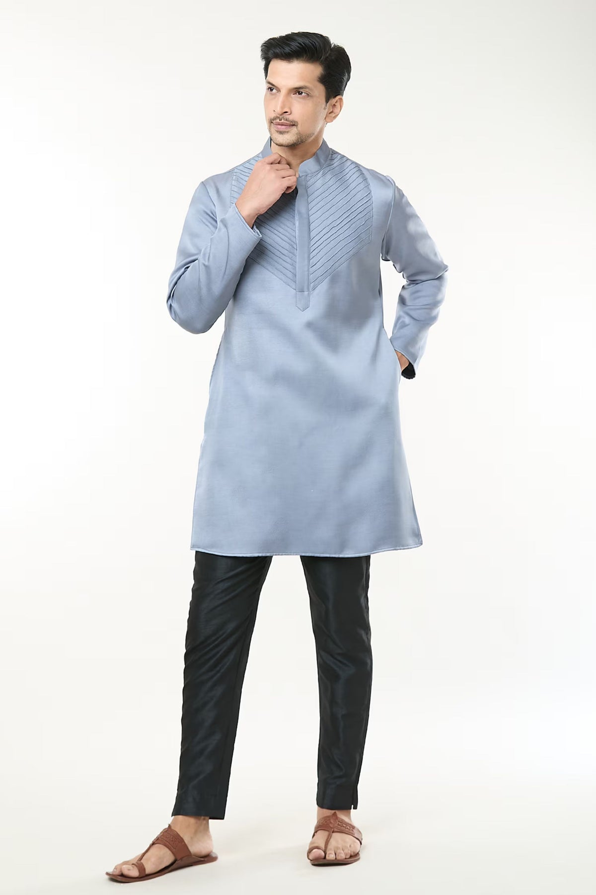 Steel Grey Pintuck Kurta Set