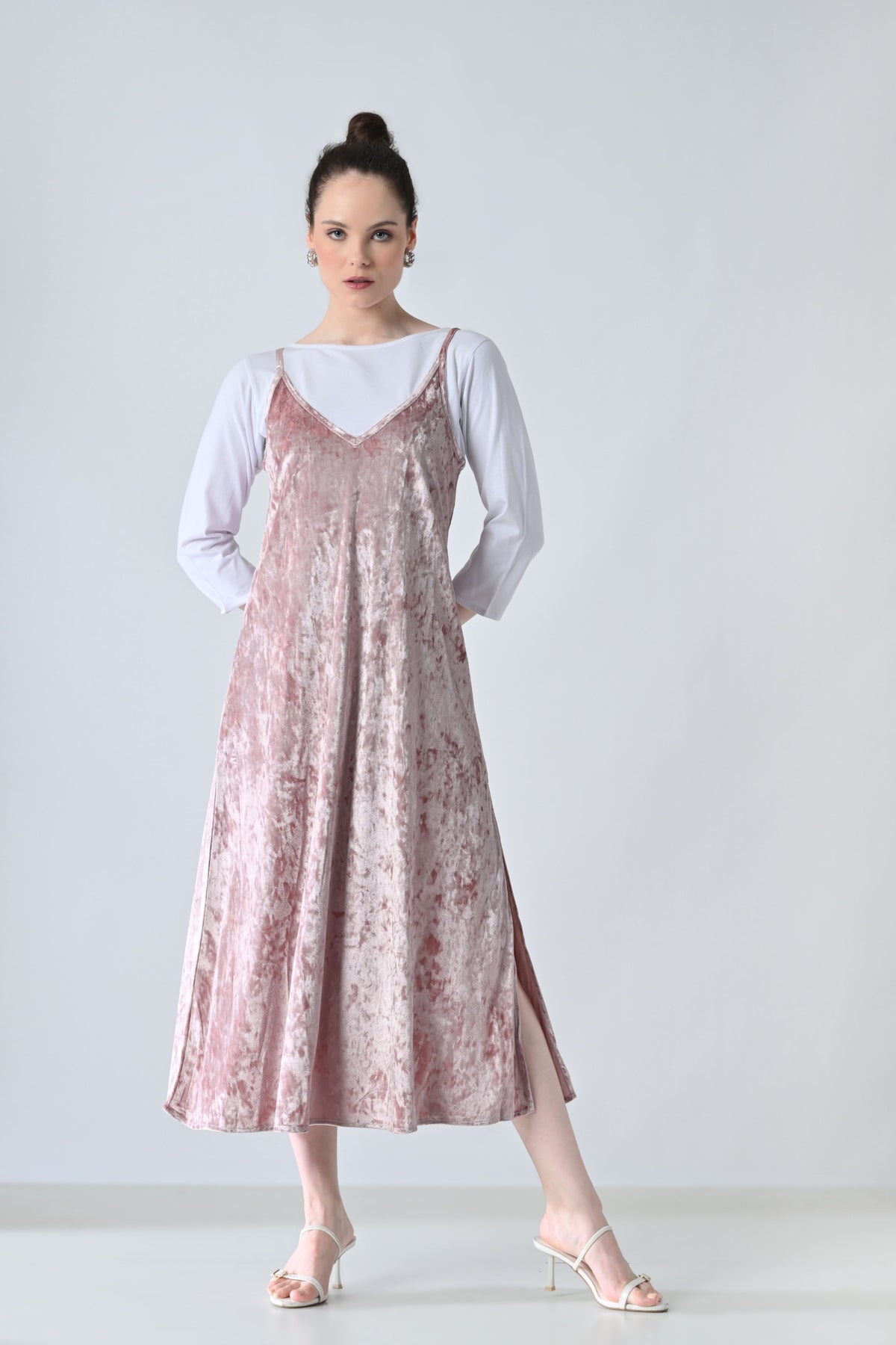 Blush Pink Velvet  Strapy Dress