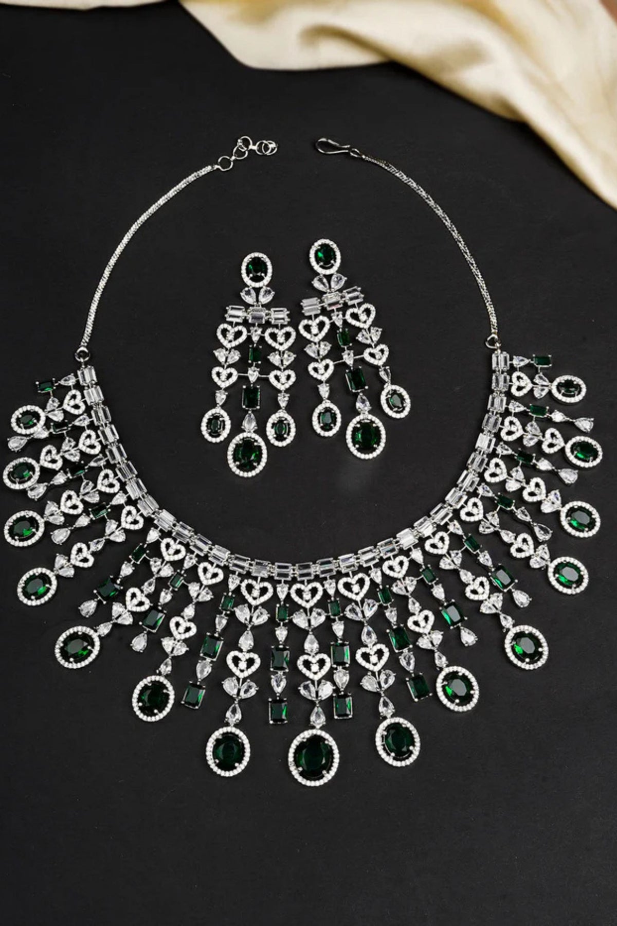 Green Faux Diamond Necklace Set