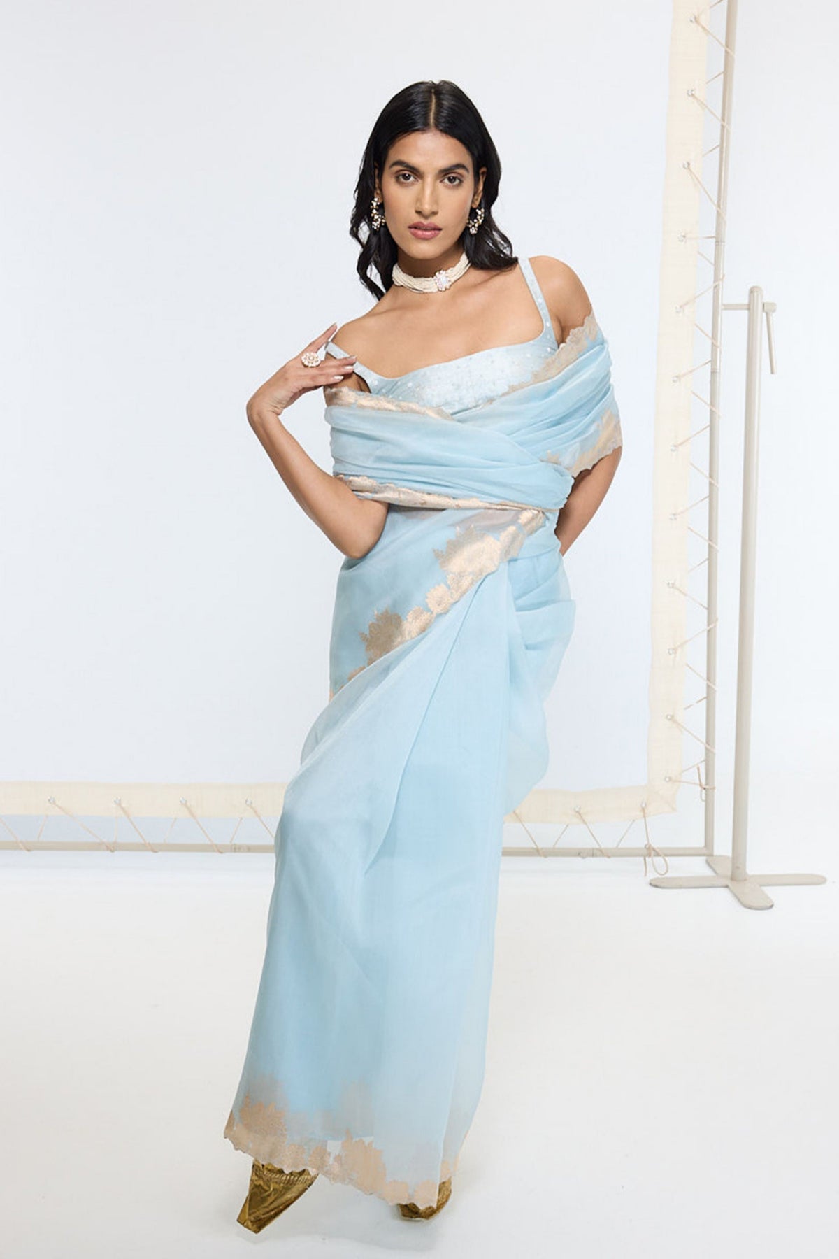 Handwoven Icy Blue Saree