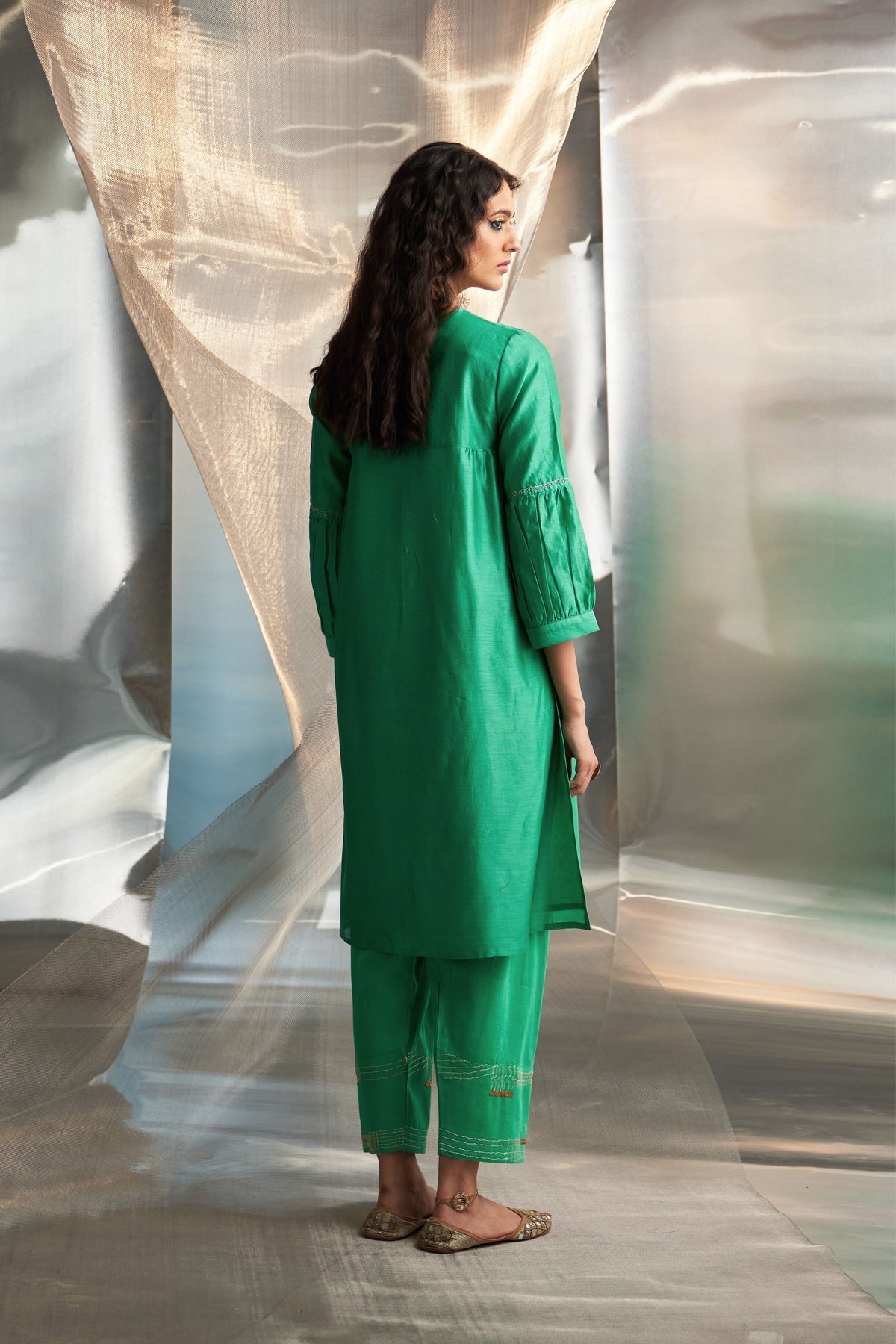 Green Kurta With Heavy Booti Set
