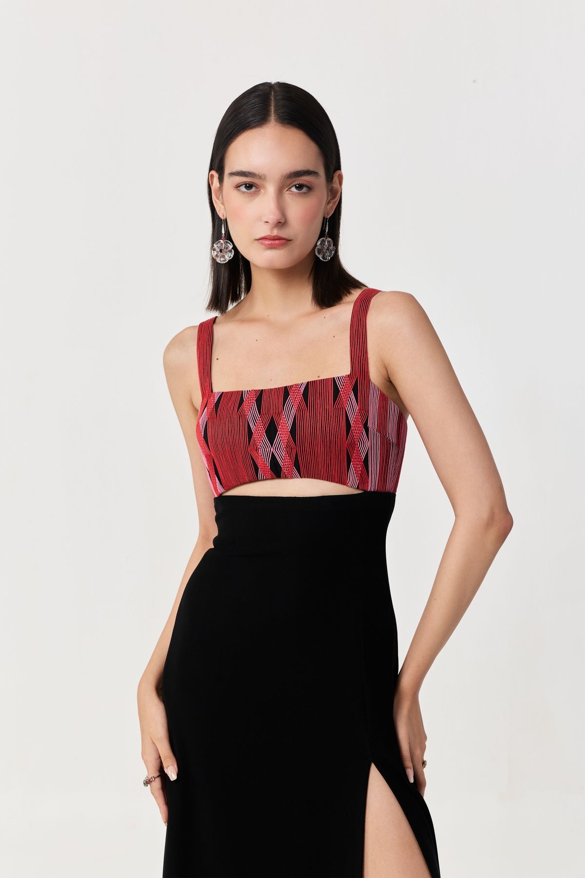 Entwined Red Corded Yoke Dress