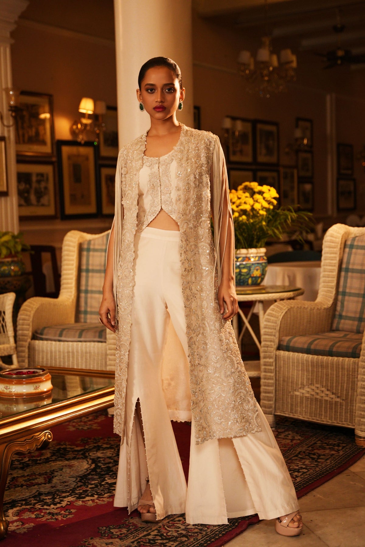 Tone on Tone Embroidered Jacket Set