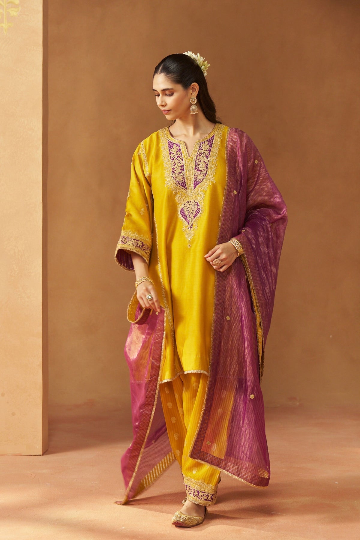Mahgul Mustard Kalidaar Chauga Set