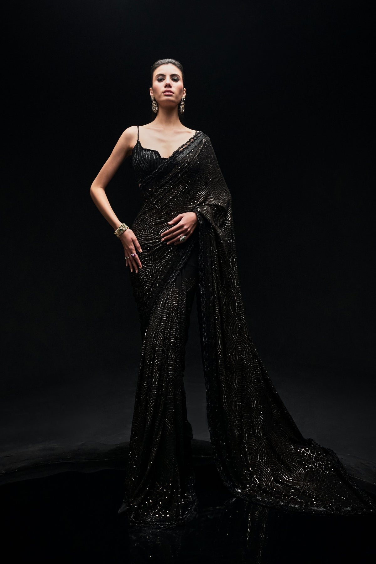 Black Mukaish Work Saree