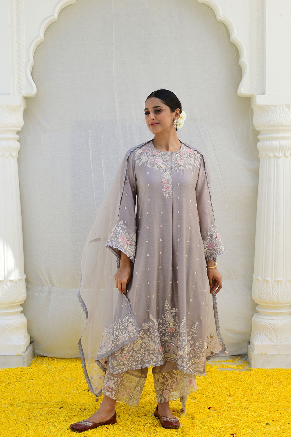 Ivory Heavy Long Kurta Grey set