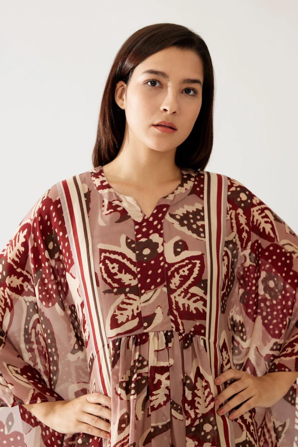 Red And Peach Floral Kaftan