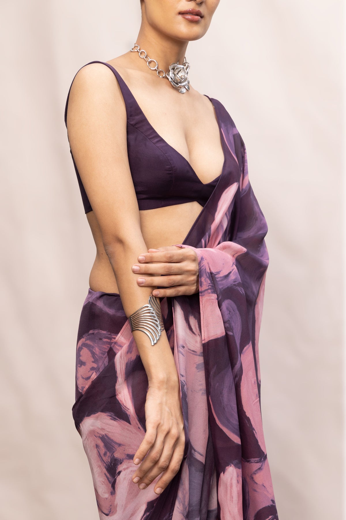 Purple & Pink Brush Stroke Saree