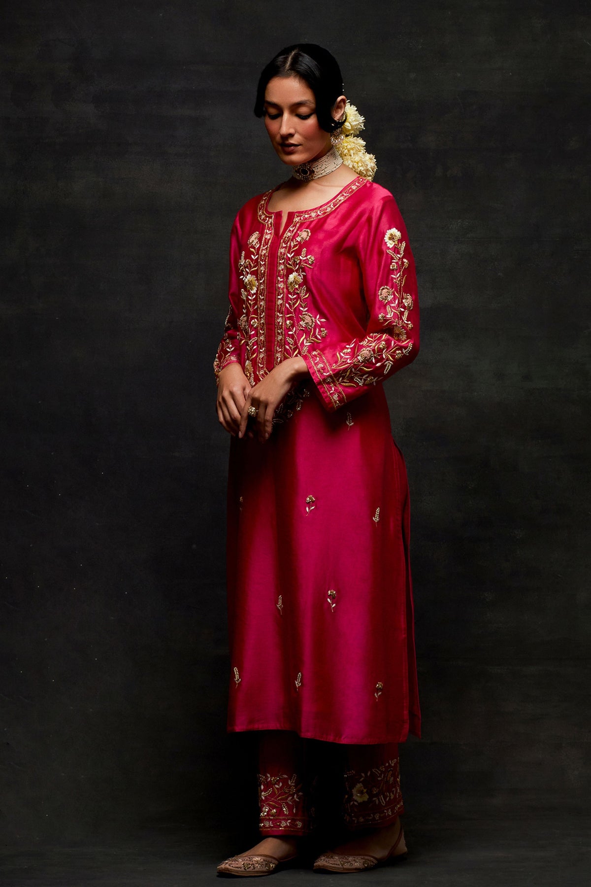 Pink Placket Kurta Set