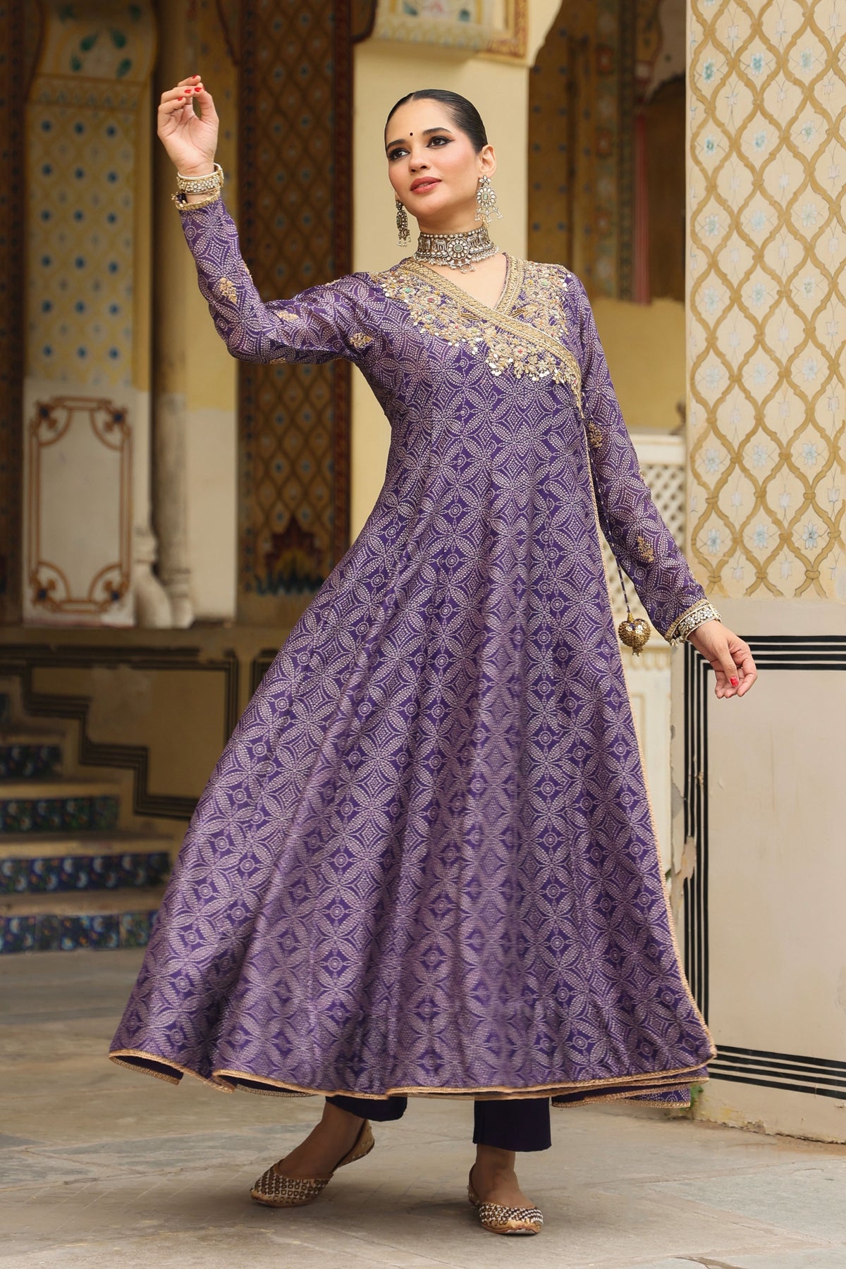 Purple Ahista Printed KalidarSet