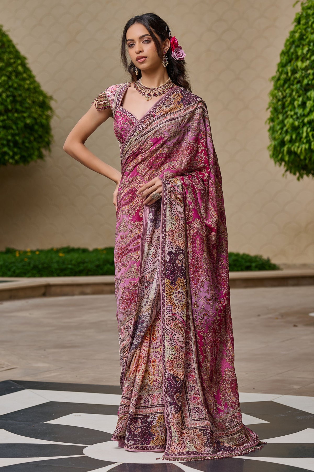 Purple Kashida Embroidery Saree