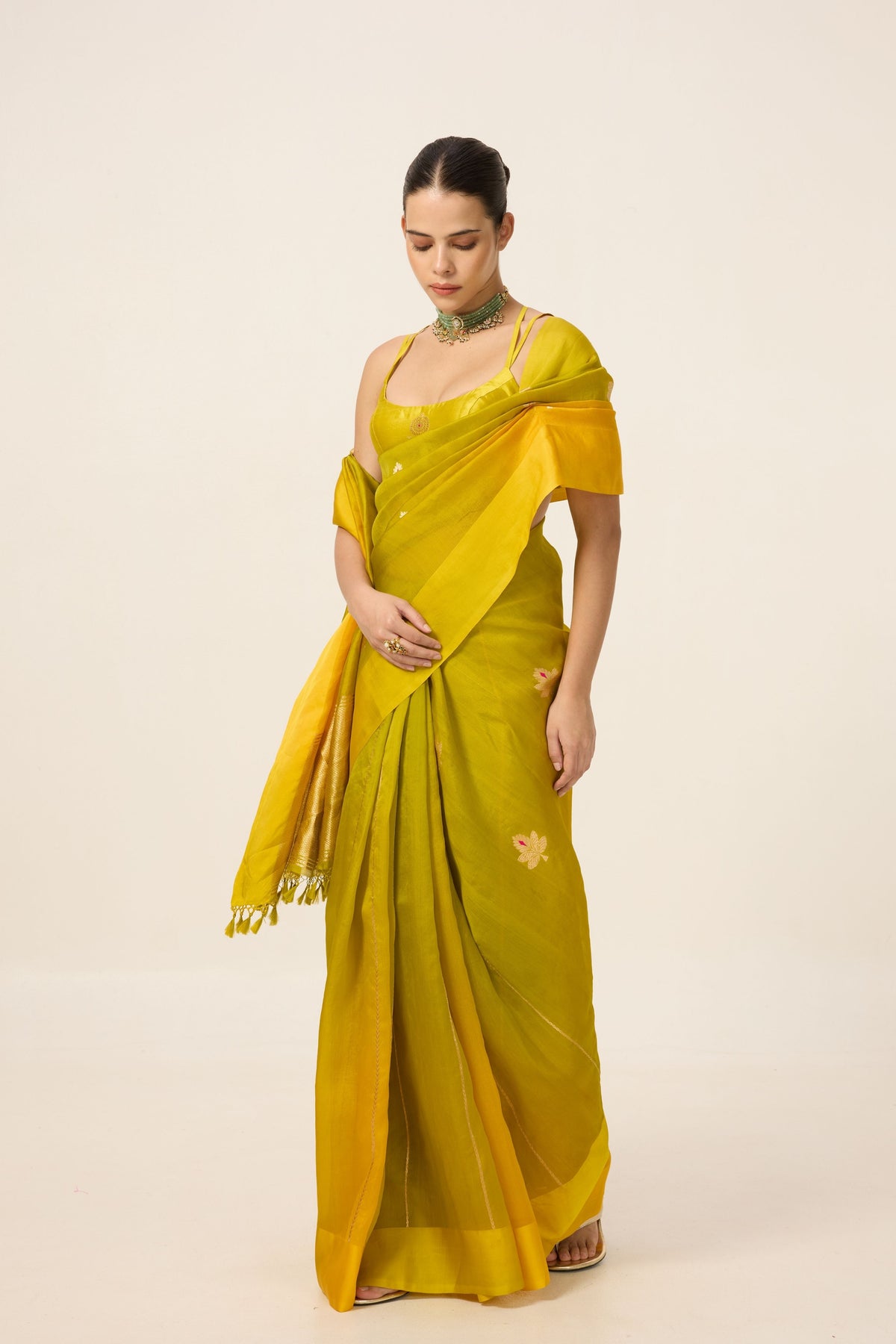Mustard Yellow Organza Saree