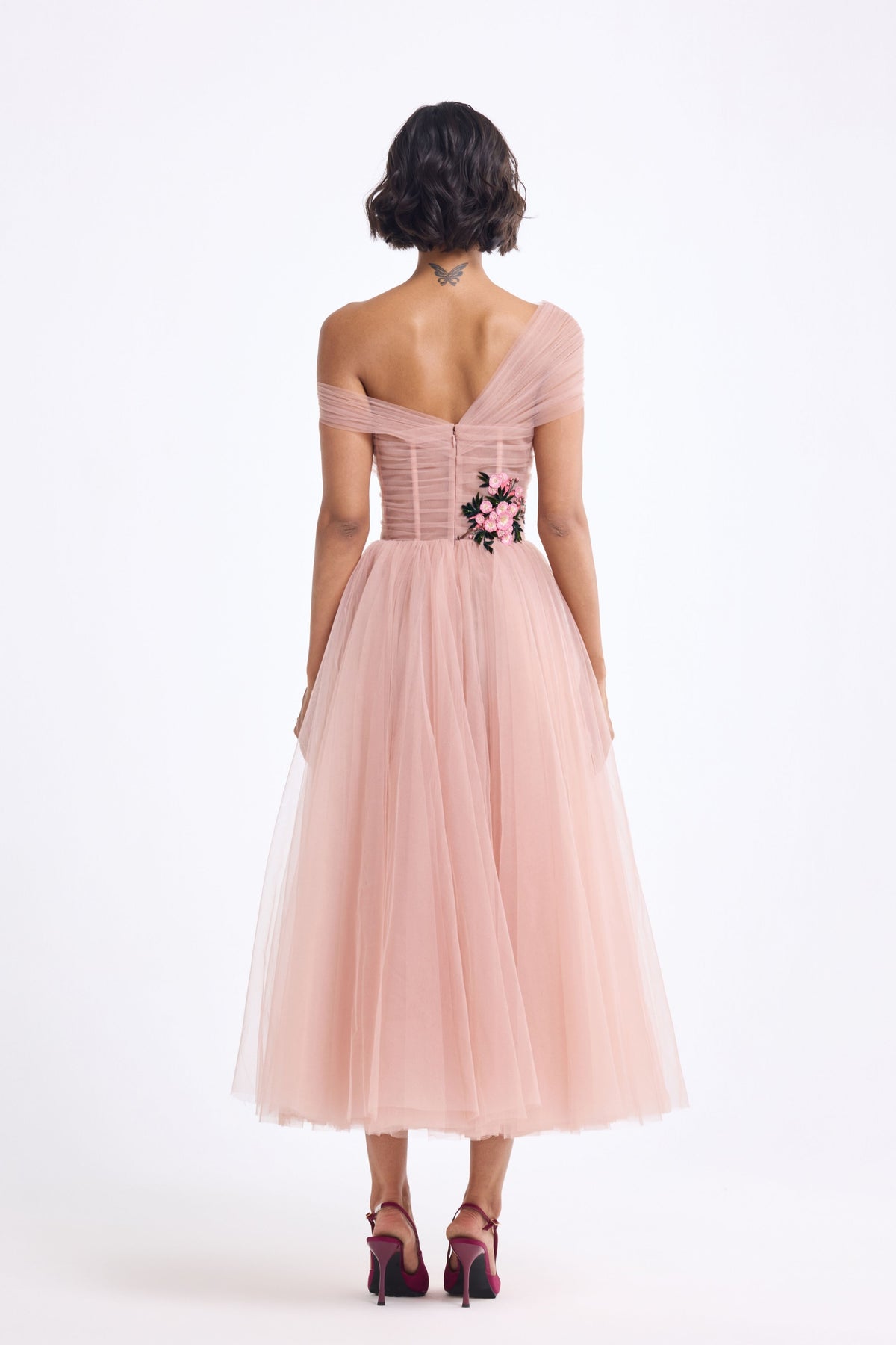 Off Shoulder Draped Midi Dress