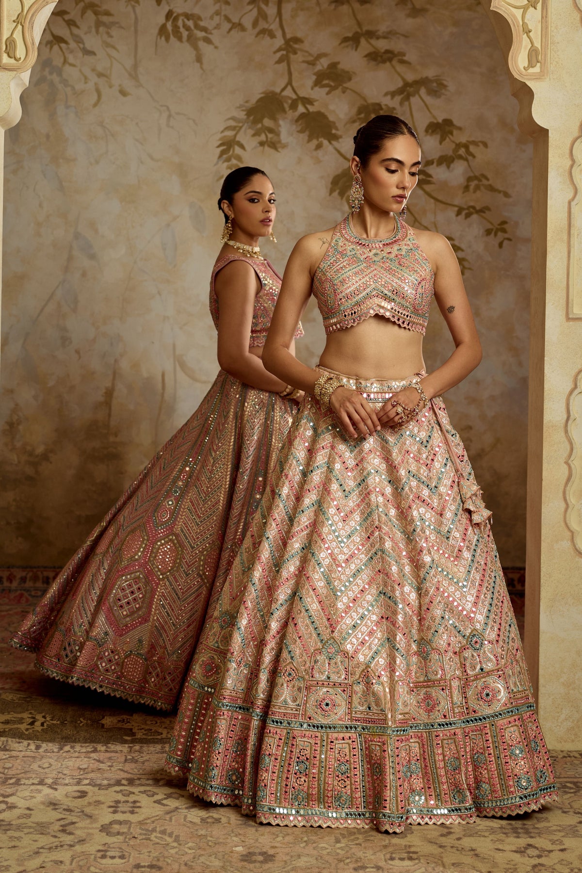 Halterneck Tissue Lehenga Set