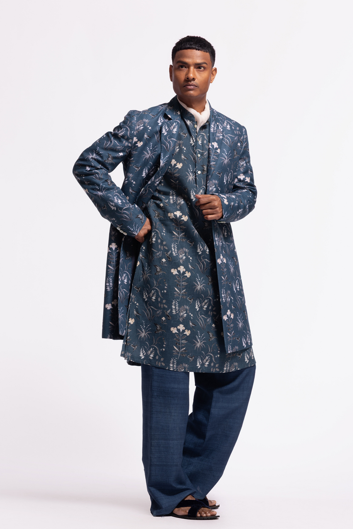 Floral Printed Long Jacket With Pocket