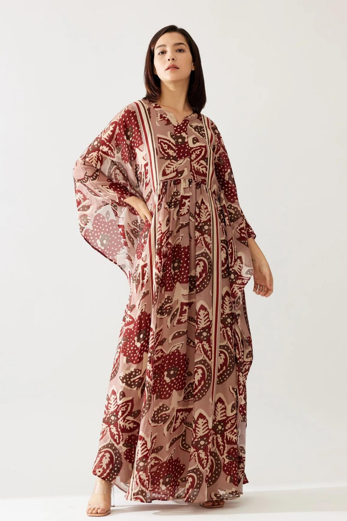 Red And Peach Floral Kaftan