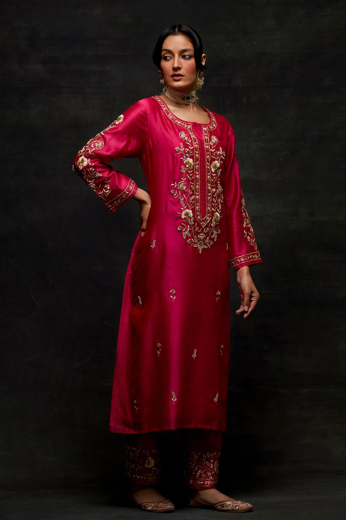 Pink Placket Kurta Set