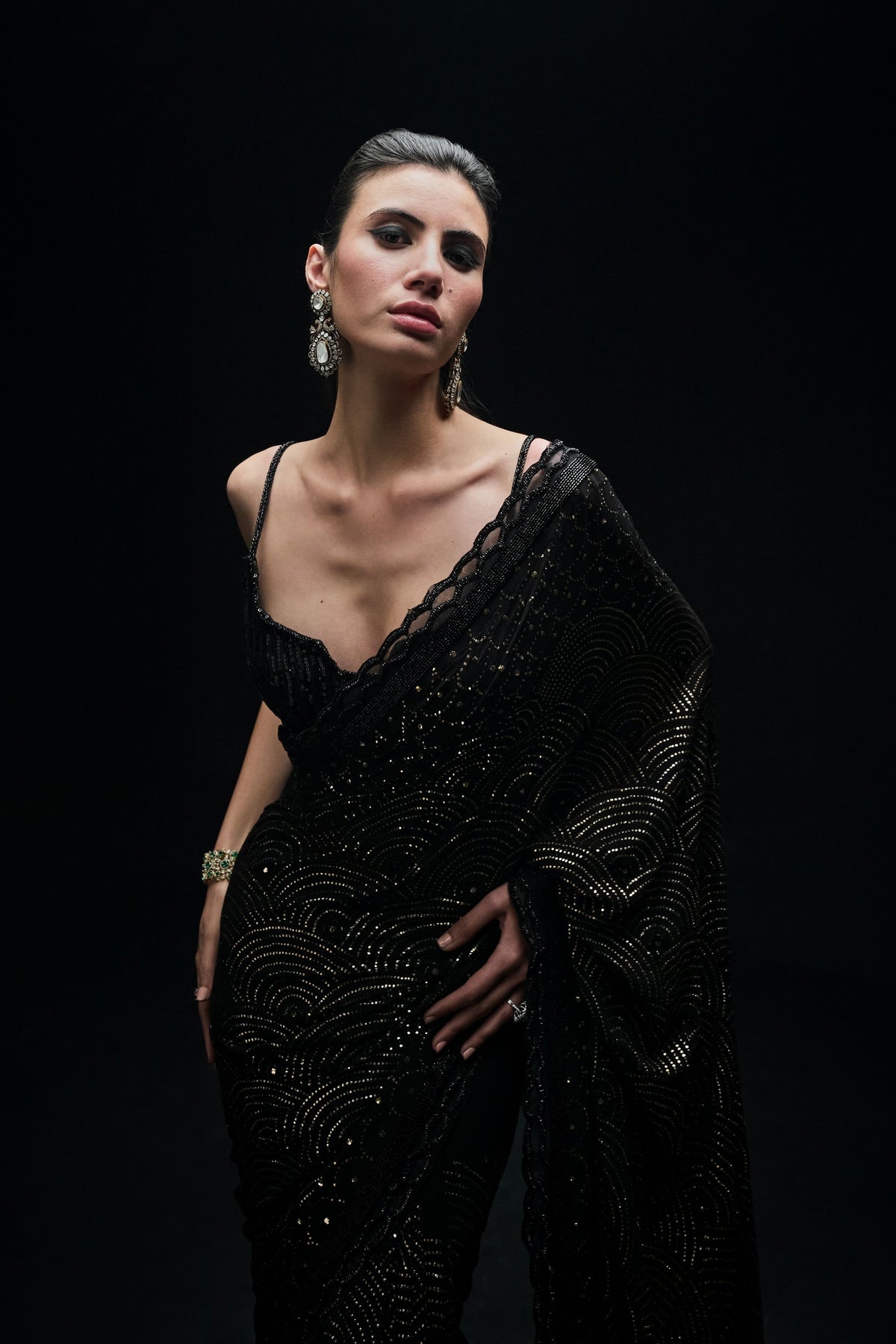 Black Mukaish Work Saree
