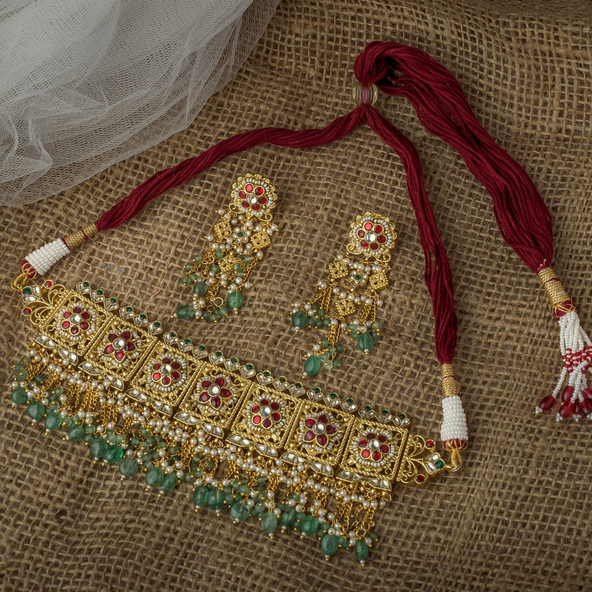 Gold-green Kundan Set
