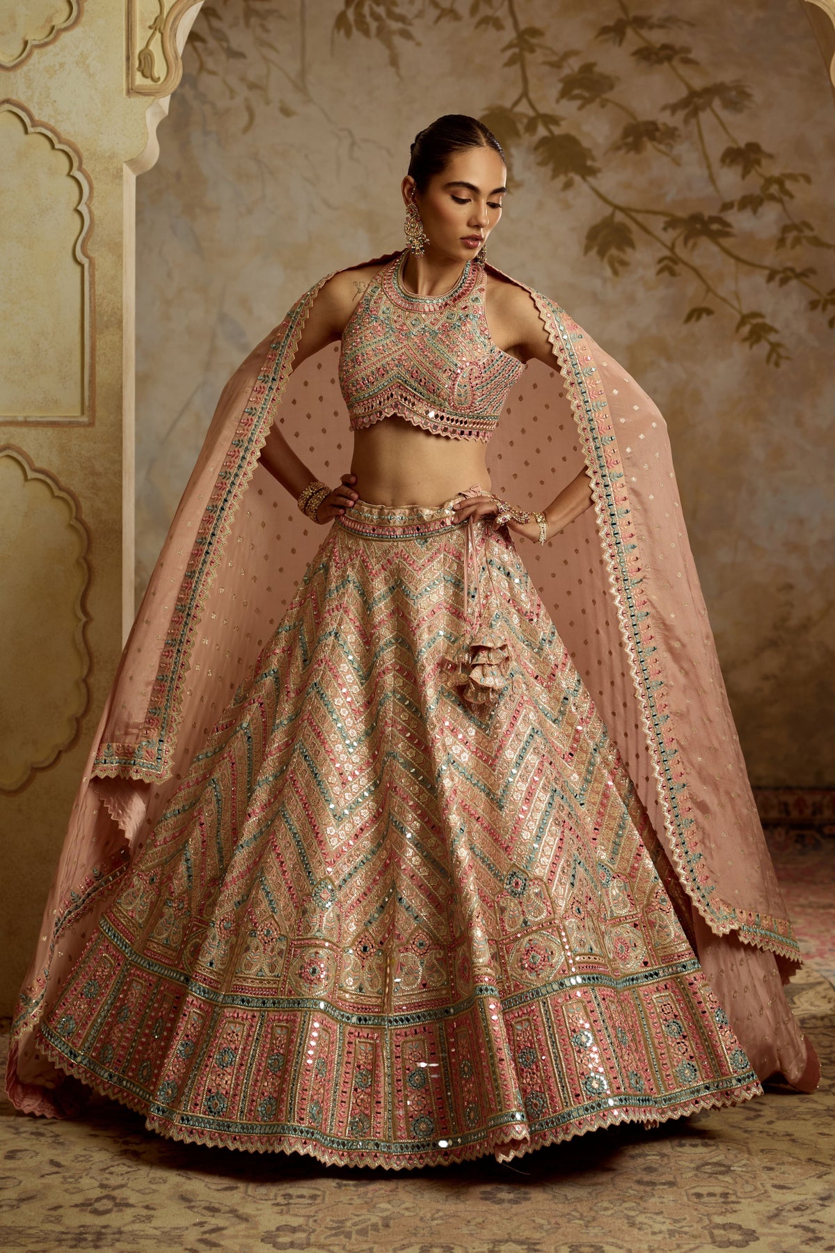 Halterneck Tissue Lehenga Set