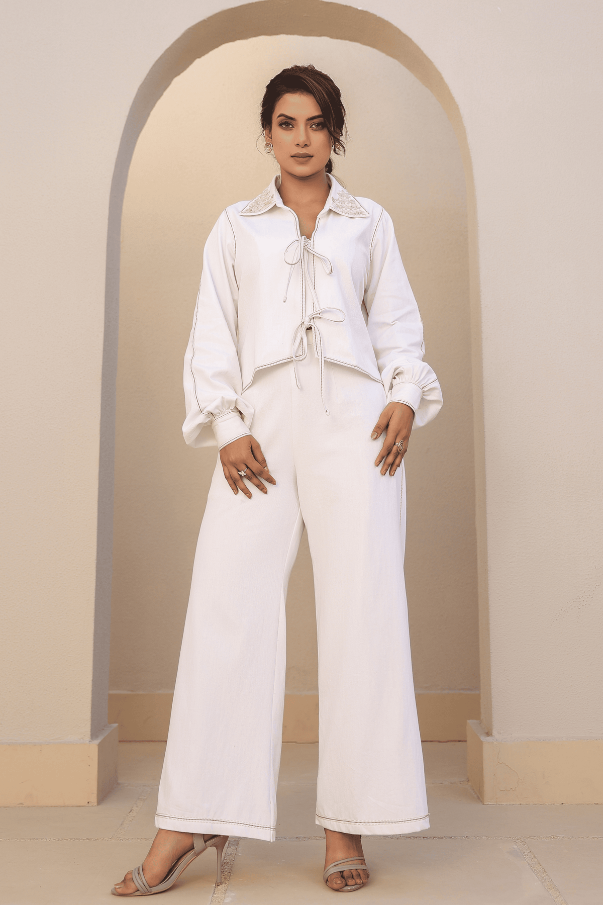 Azure Tie - up Co-ord Set in White