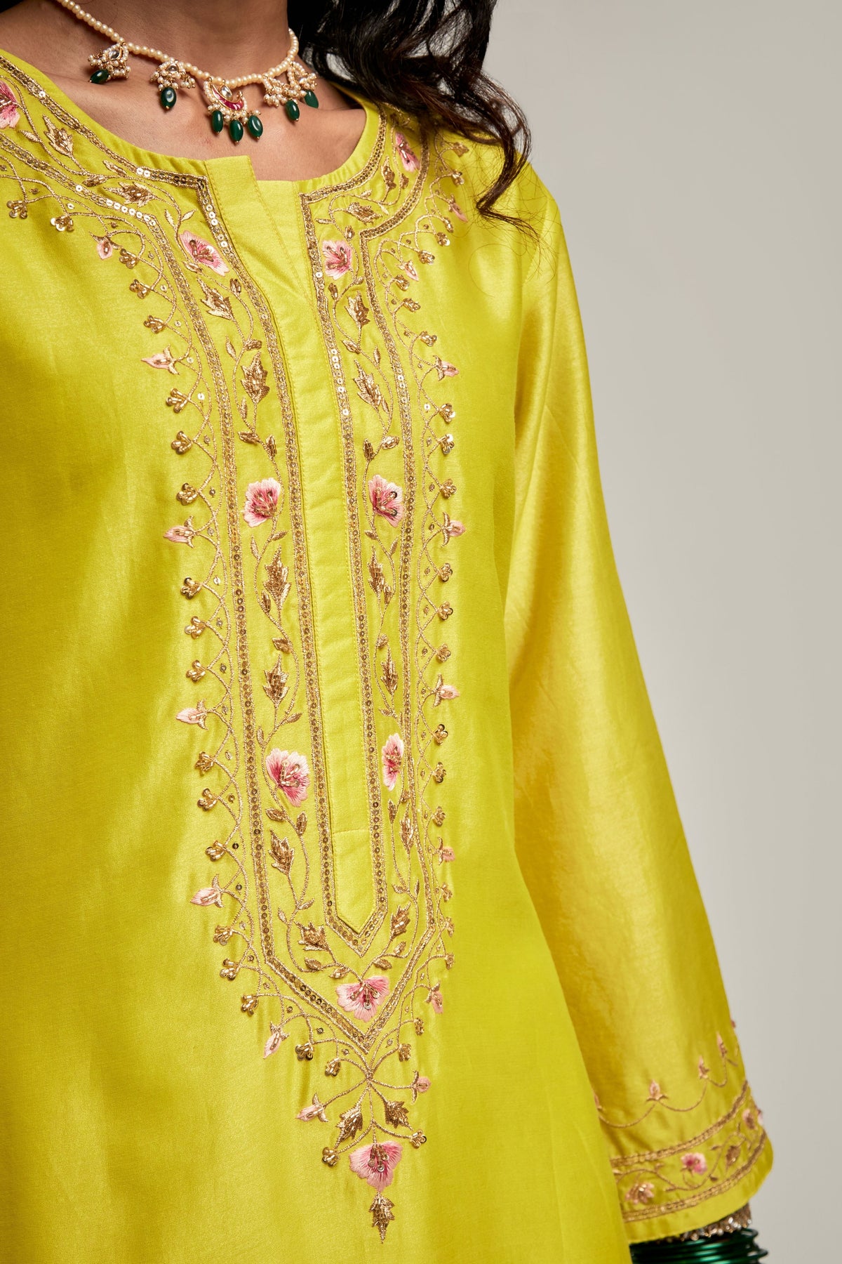 Lime Embroidered Kurta Set