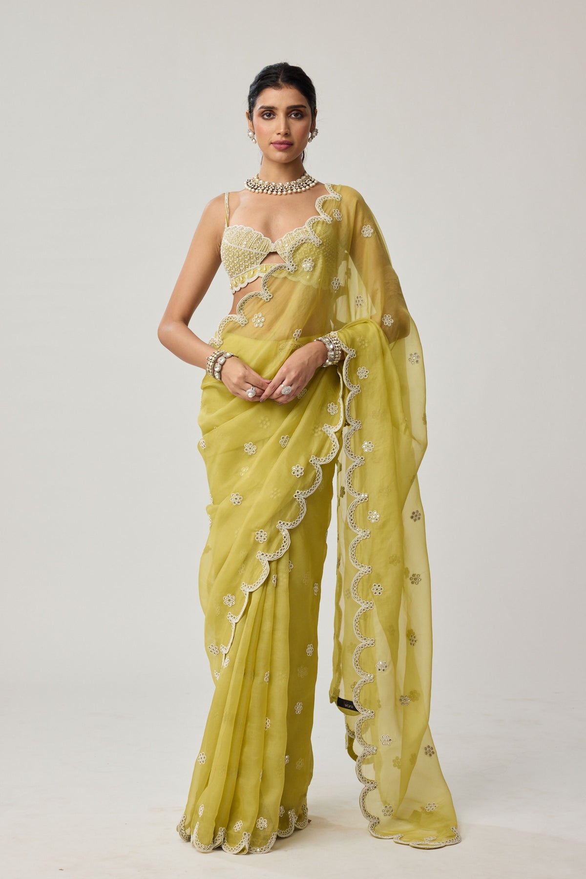Fern Green Organza Saree Set