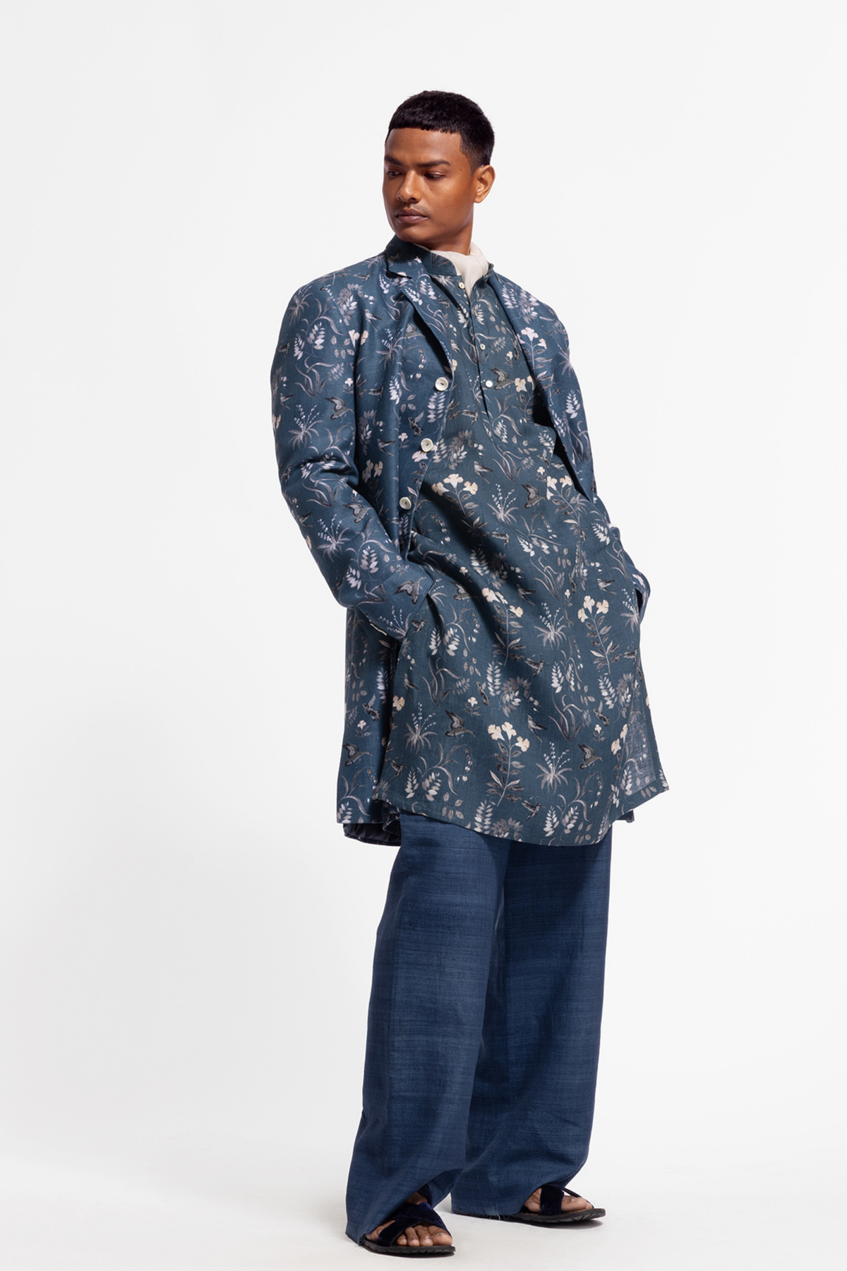 Floral Printed Long Jacket With Pocket