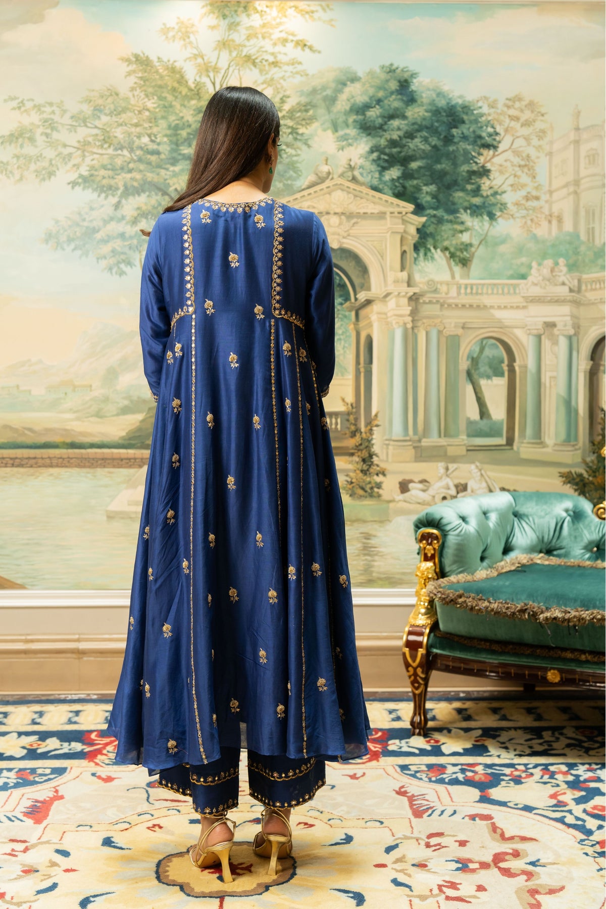 Electric Blue Butti Embroidered Kurta Set