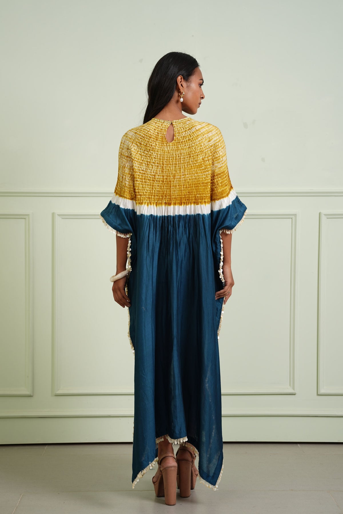 Teal Shibori Tissue Kaftan