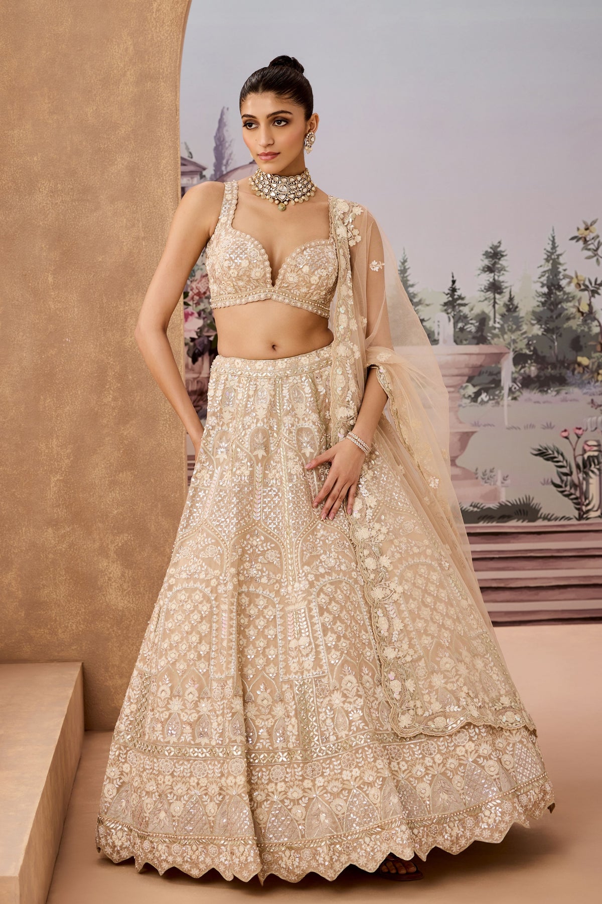 Ald Cream Copper Lehenga Set
