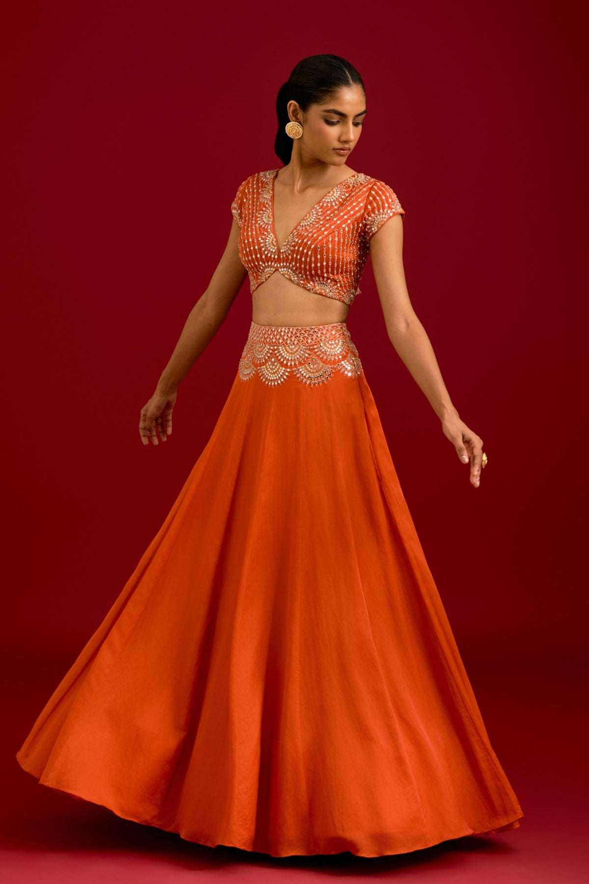 Orange Embroidered Lehenga Set