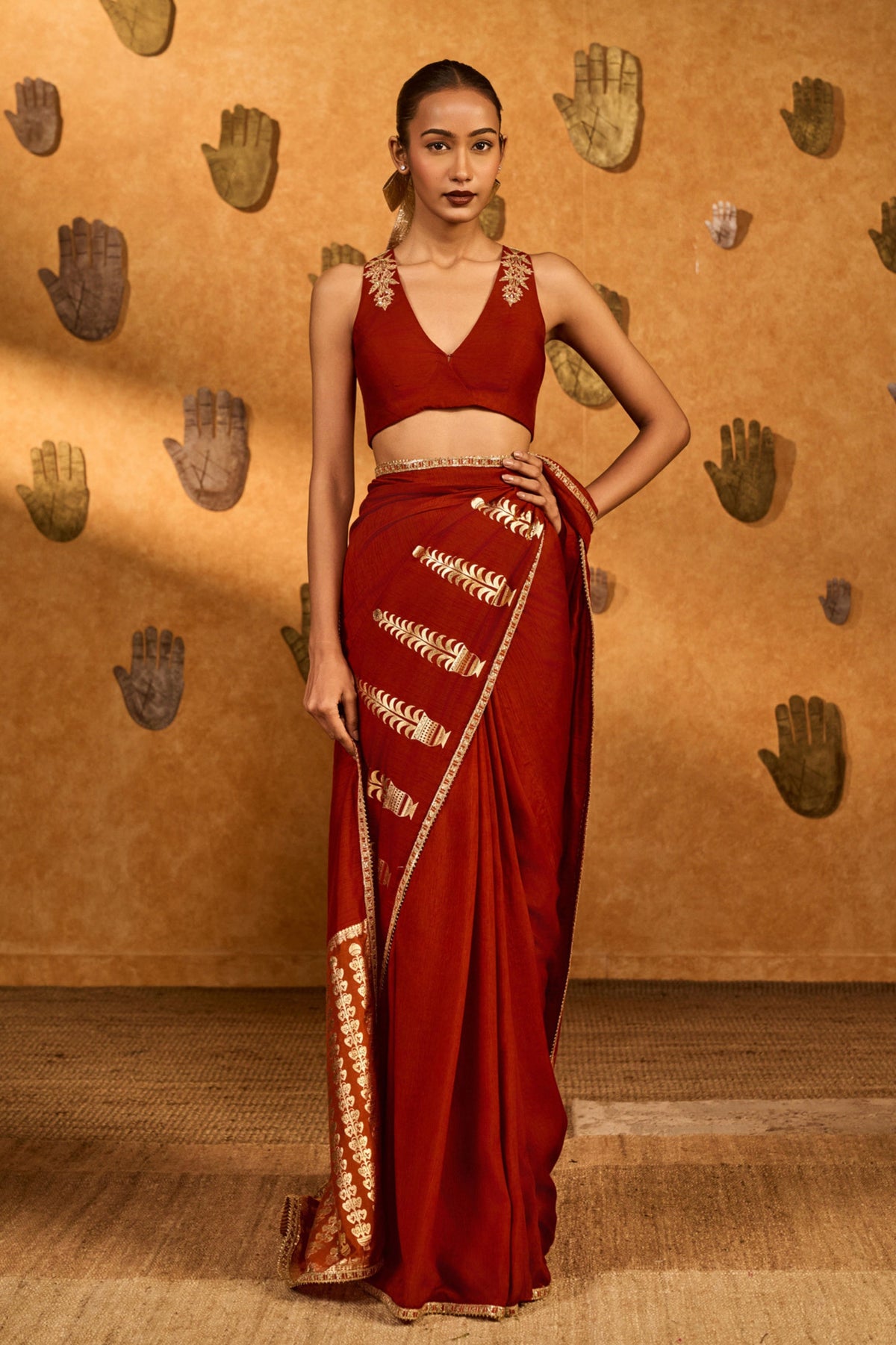 Red Fern Flame Saree