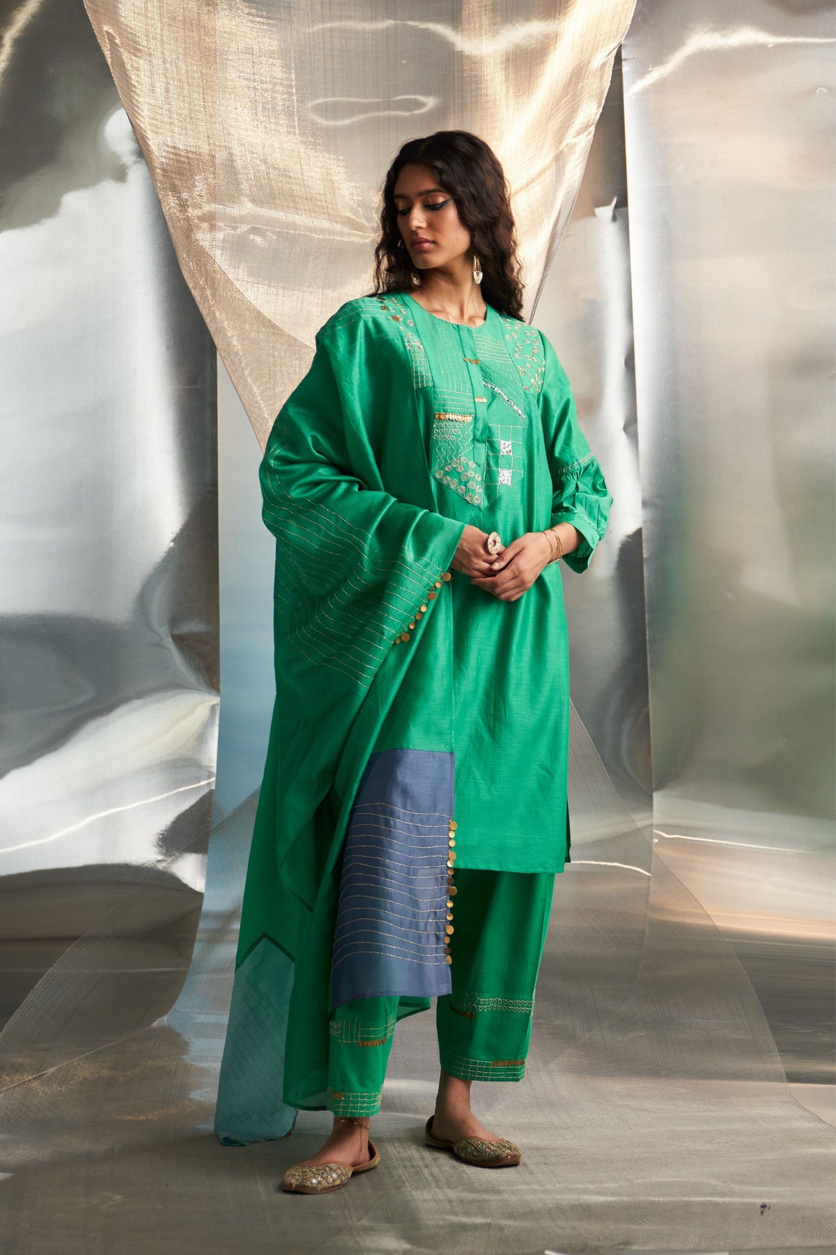Green Kurta With Heavy Booti Set